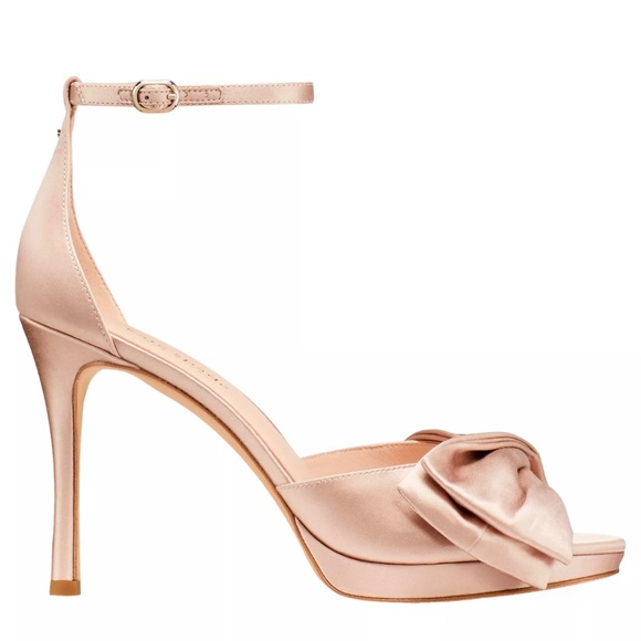 Kate Spade Bridal Bow Champagne Satin Platform Sandal Stiletto Heel Evening pump - Picture 3 of 9